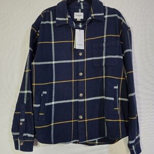 GOODFELLOW & Co Men's Size L Navy, Plaid Standard Fit Flannel Button-Up Shirt